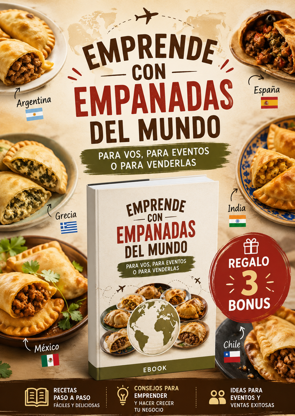 Emprende con empanadas del mundo+3 bonos y Gana $800.000 al mes